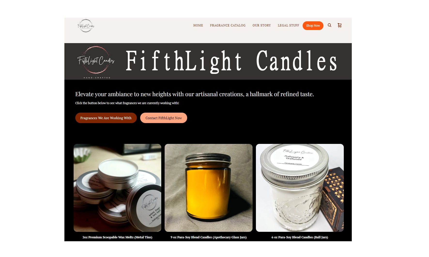 Fifth Light candles brand site thumbnail